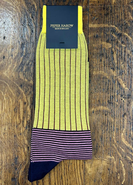 Peper Harow | Mens Oxford Stripe Socks | Yellow