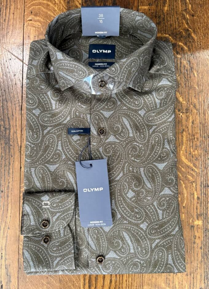 Luxor Business Shirt | Brown Paisley/Grey Background
