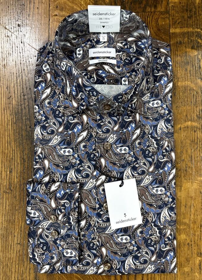 Paisley Print Shirt | Shaped Fit | Brown/Navy