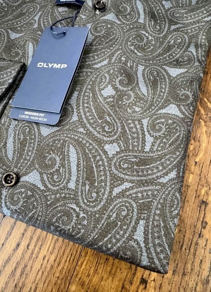 Luxor Business Shirt | Brown Paisley/Grey Background