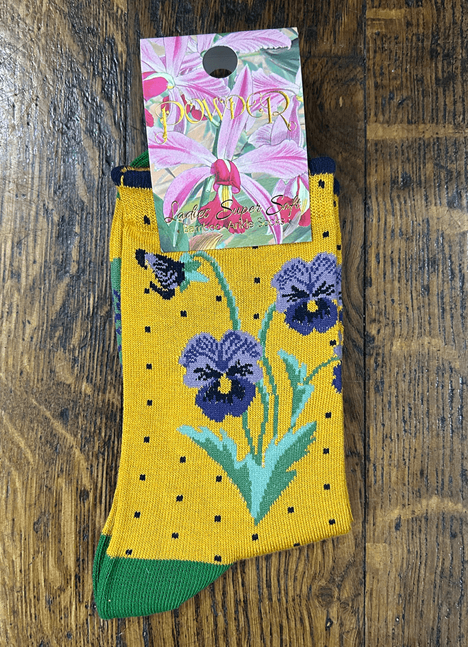 Ladies Ankle Socks | Perfect Pansies Mustard