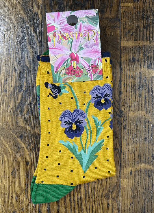 Ladies Ankle Socks | Perfect Pansies Mustard