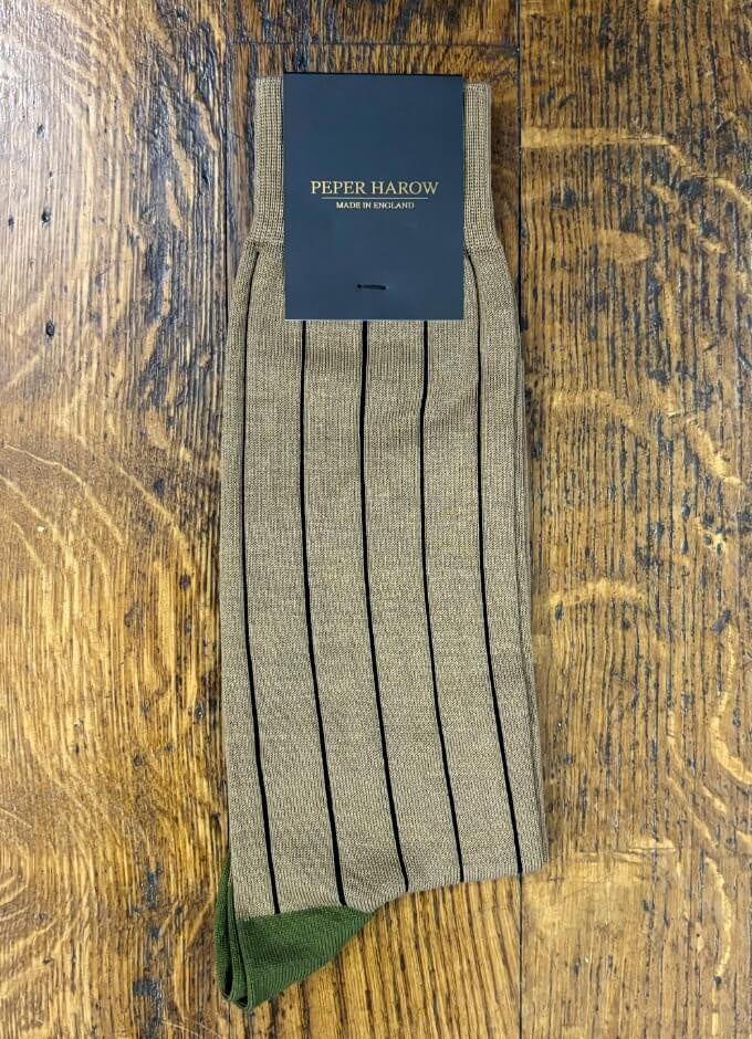Peper Harow | Pin Stripe Men's Luxury Socks | Oak