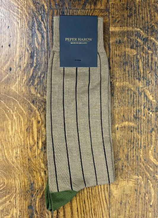 Peper Harow | Pin Stripe Men's Luxury Socks | Oak