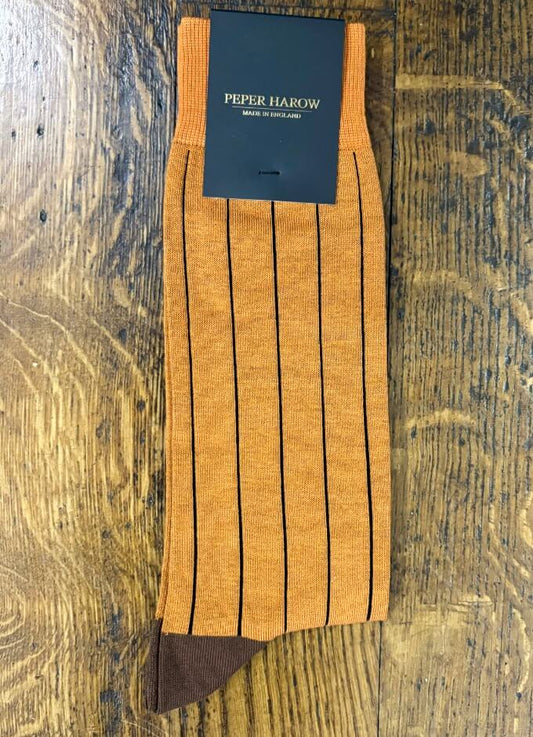 Peper Harow | Pin Stripe Men's Luxury Socks | Burnt Orange