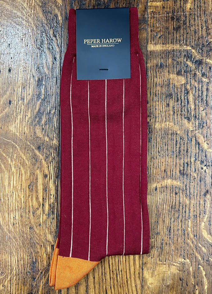 Peper Harow | Pin Stripe Men's Luxury Socks | Crimson