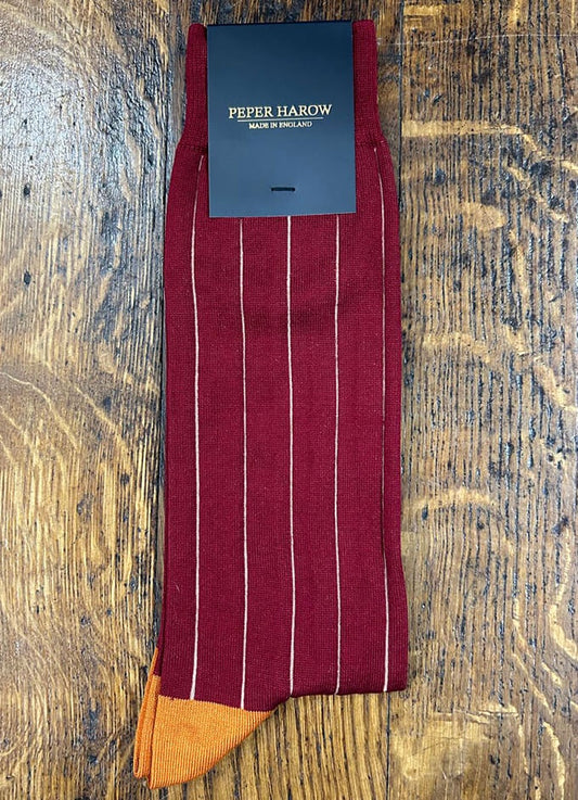 Peper Harow | Pin Stripe Men's Luxury Socks | Crimson