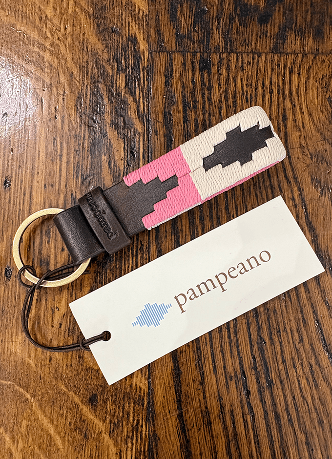 Pampeano | Charro Keyring | Pink & Cream on Brown Leather