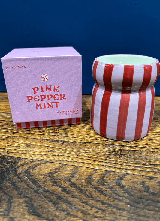 Cabana 184g Red Striped Ceramic Candle | Pink Pepper Mint
