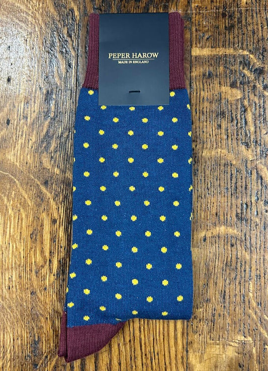 Peper Harow | Mens Pin Polka Socks | Denim