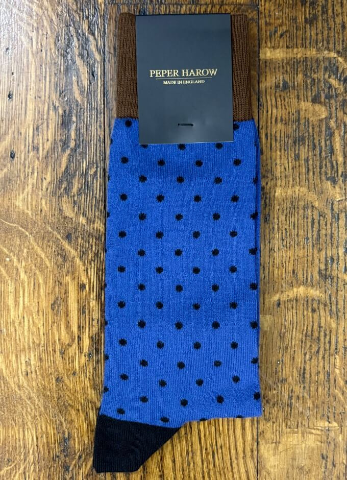 Peper Harow | Men's Pin Polka Socks | Indigo
