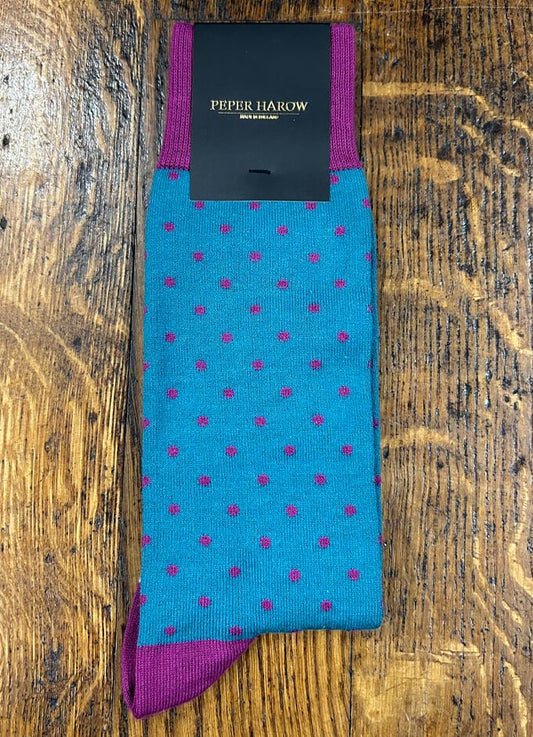 Peper Harow | Mens Pin Polka Socks| Teal