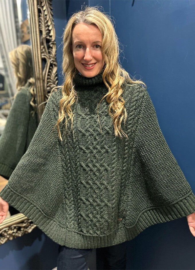 Kilronan Roll Neck Poncho | Olive