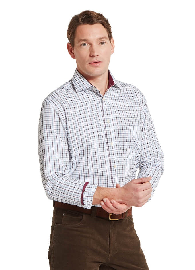 Milton Tailored Shirt | Port/Lake Blue Check