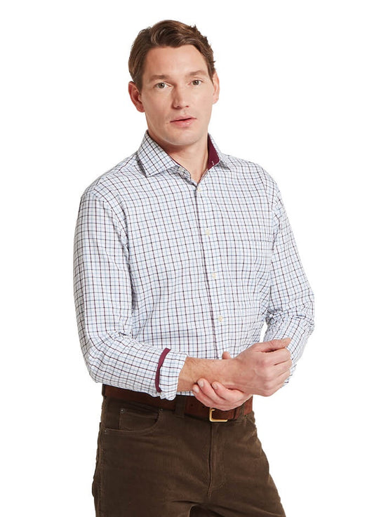 Milton Tailored Shirt | Port/Lake Blue Check