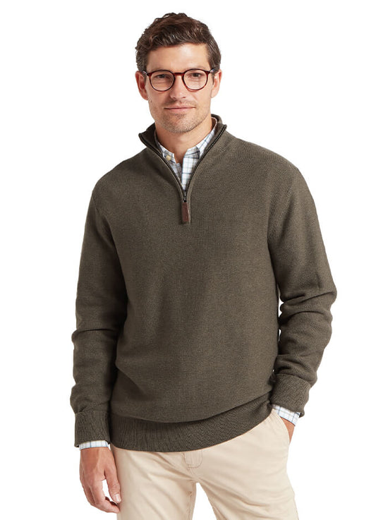 Porthleven Quarter Zip Jumper | Beetle Green