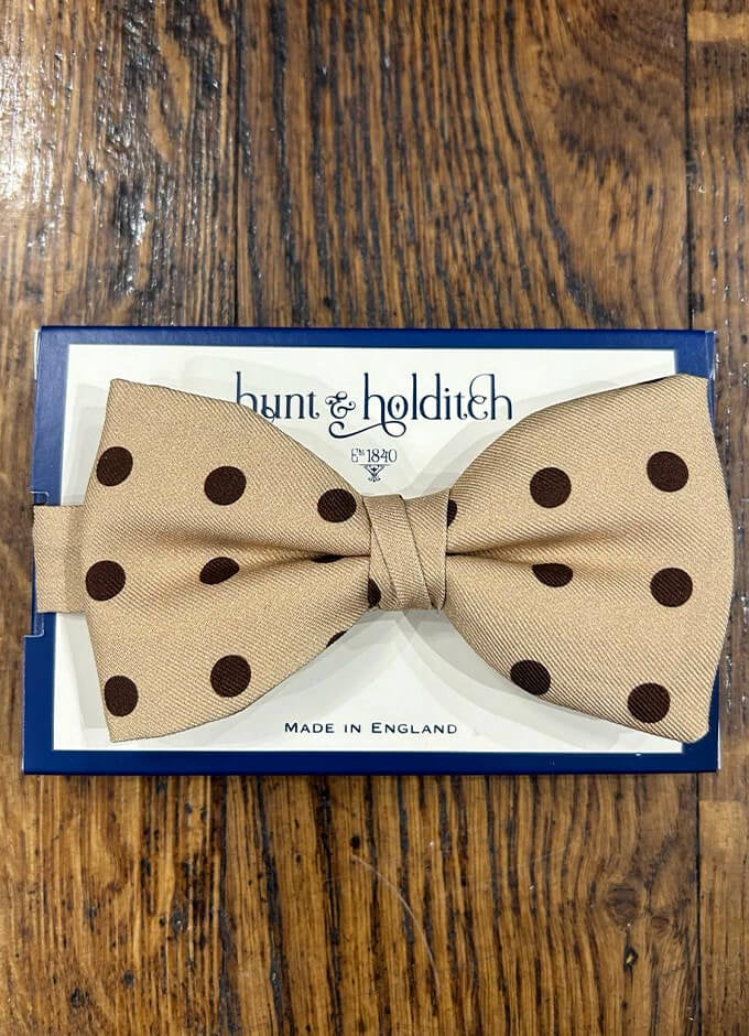 Pre Tied Silk Bow Tie | Beige with Burgundy Spots