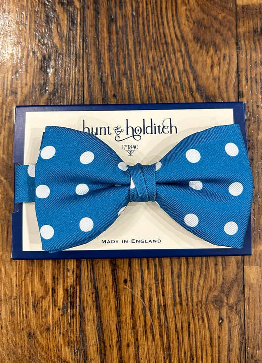 Pre Tied Silk Bow Tie | Teal with White Spots