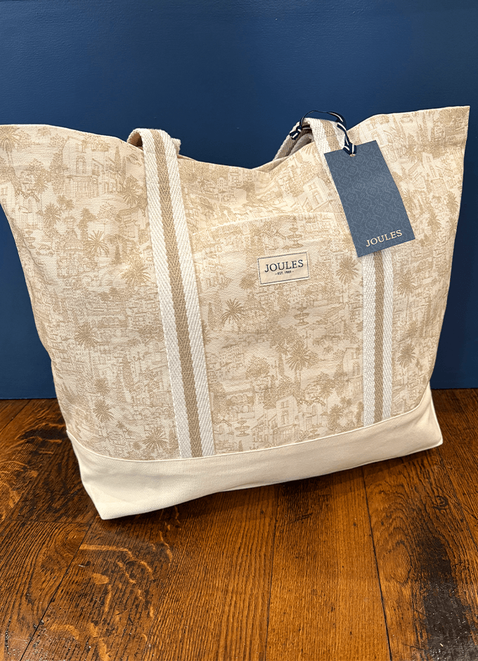 Promenade Neutral Toile De Jouy Canvas Beach Tote Bag