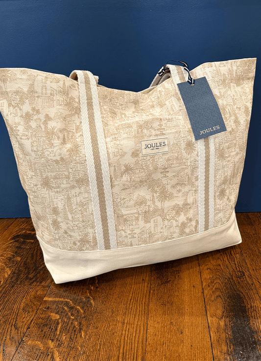 Promenade Neutral Toile De Jouy Canvas Beach Tote Bag