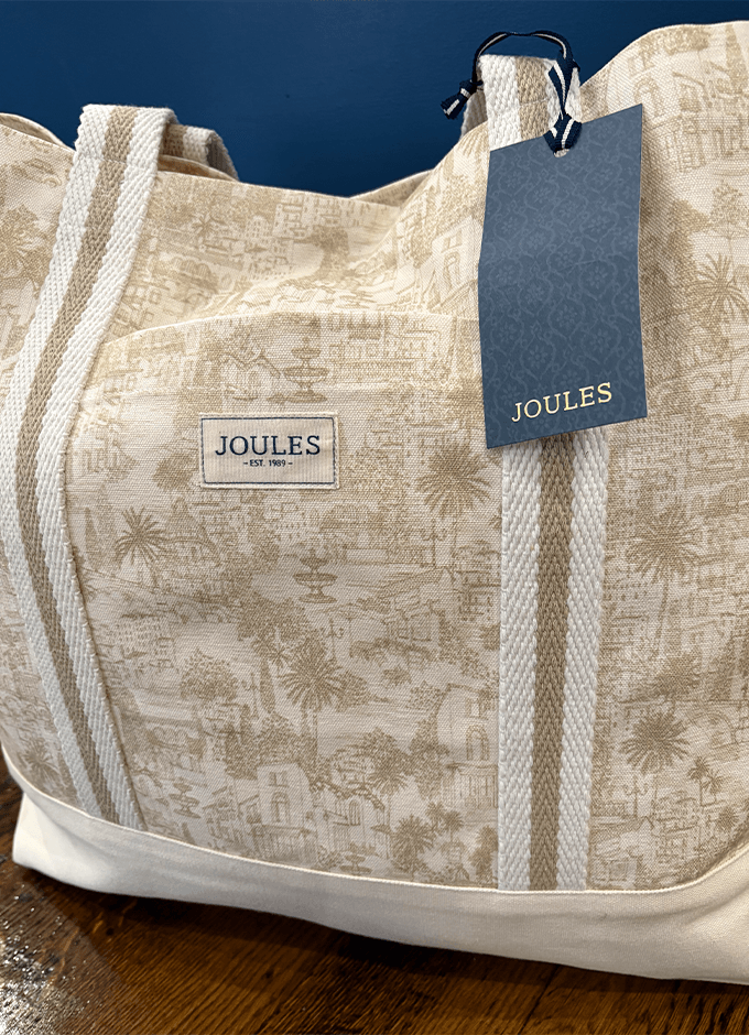 Promenade Neutral Toile De Jouy Canvas Beach Tote Bag