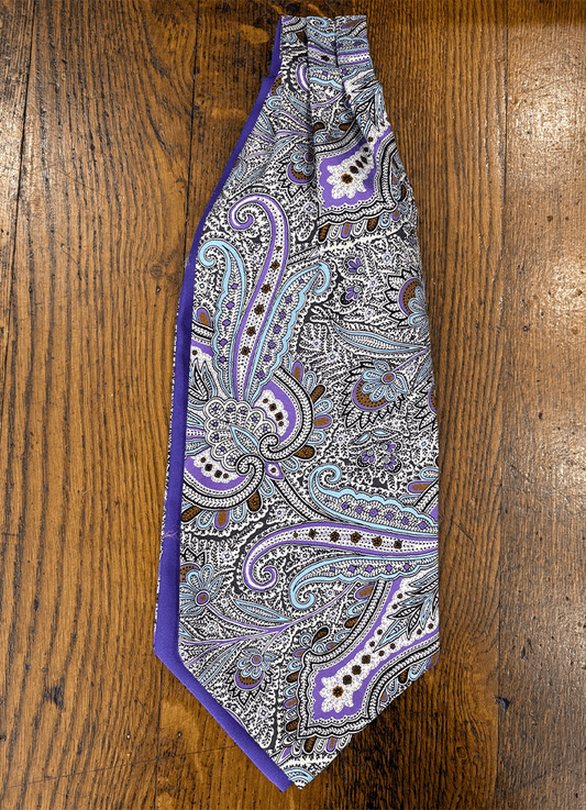 English Printed Silk Cravat | Abstract Purple/Blue