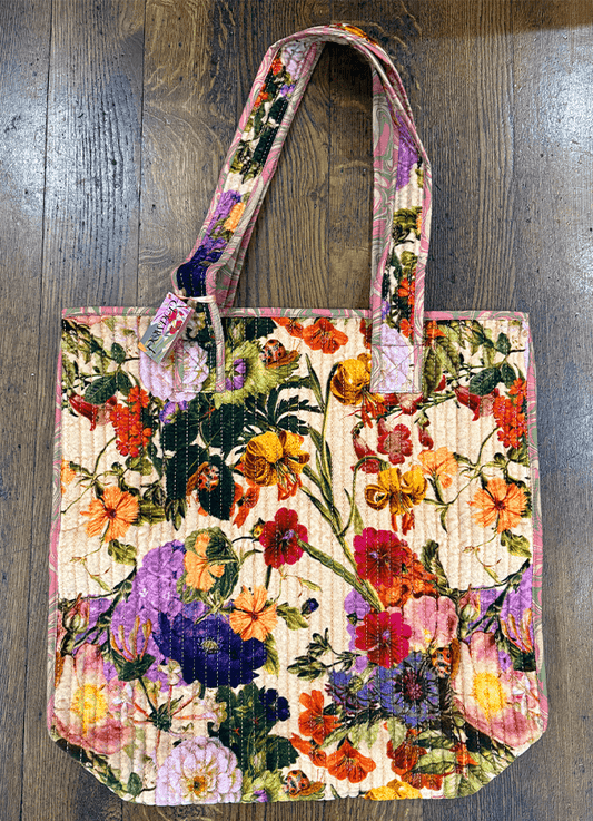 Luxe Velvet Quilted Tote Bags | Cream Posy