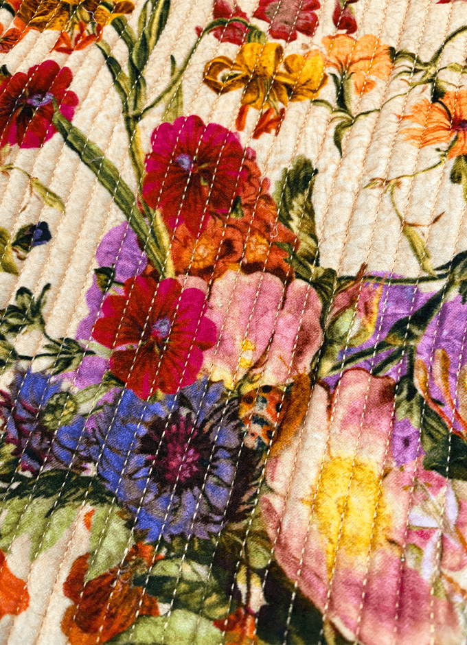 Luxe Velvet Quilted Tote Bags | Cream Posy