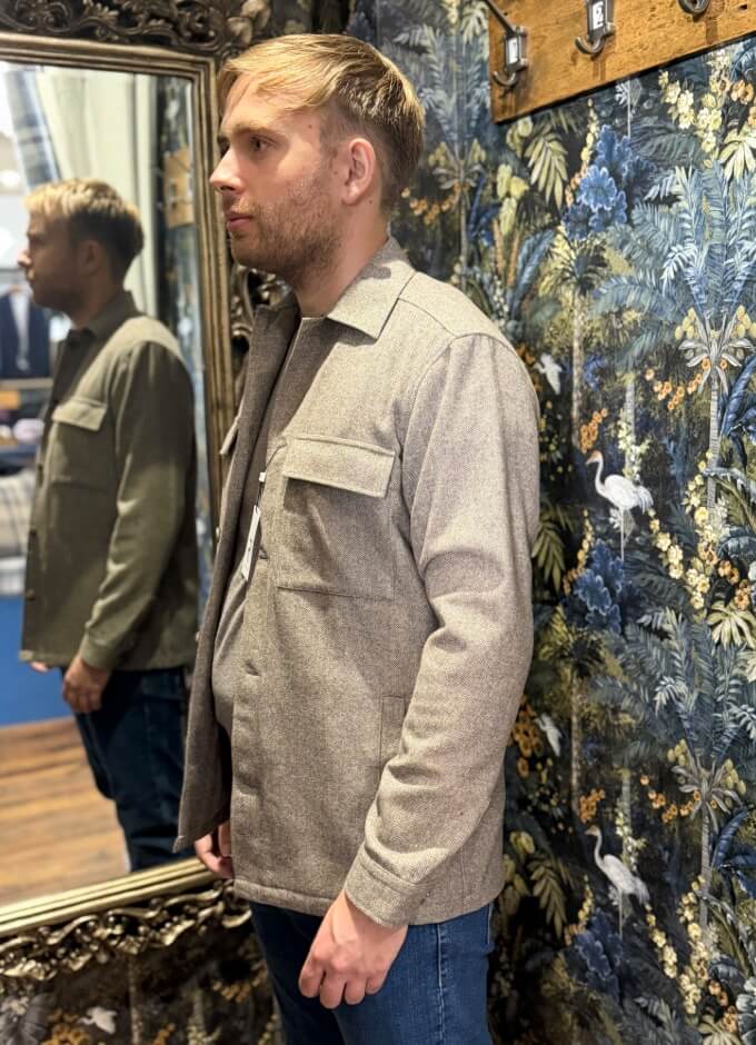 Wool Herringbone Over-Shirt | Brown