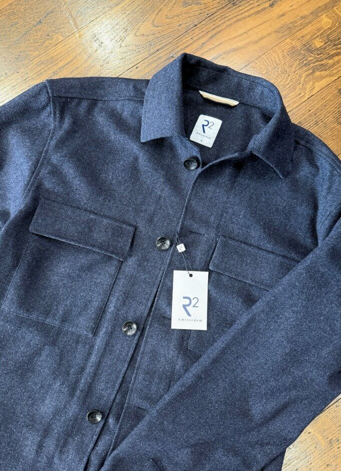 Wool Herringbone Over-Shirt | Navy