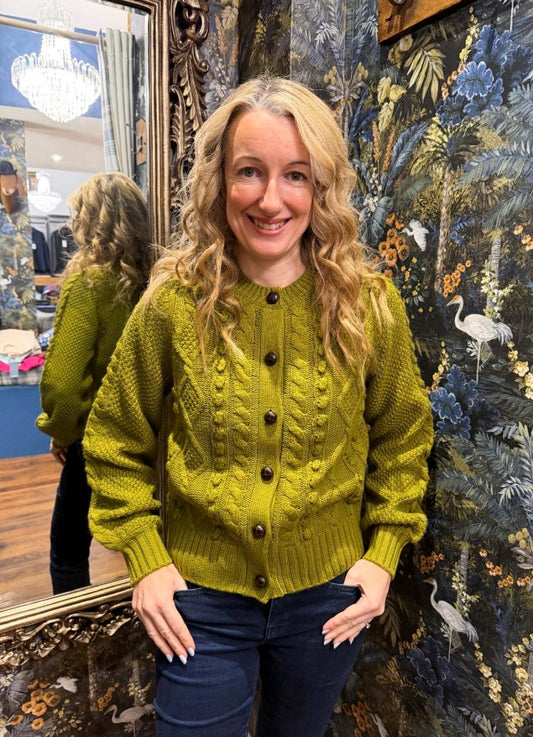 Rafferty Cable Knit Cardigan | Olive Green