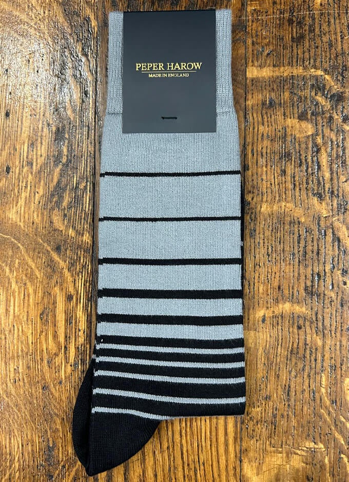 Peper Harow | Mens Retro Stripe Socks | Grey