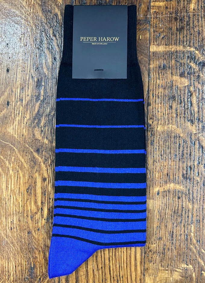 Peper Harow | Mens Retro Stripe Socks | Black