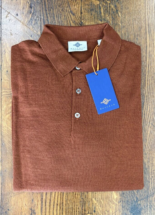 Long Sleeve Merino Polo Shirt | Rust