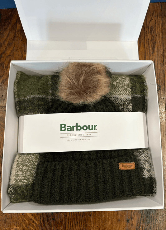 Barbour | Saltburn Beanie & Tartan Scarf Gift Set Green Mix