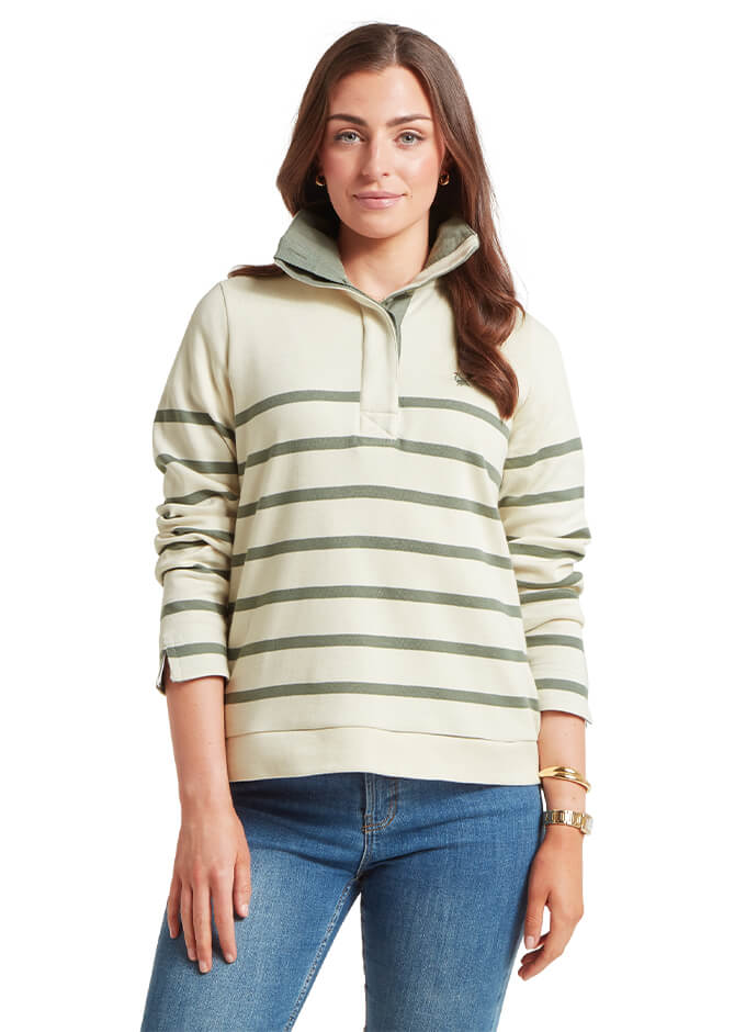 Sandown Sweatshirt | Pale Stone/Agave Green Stripe