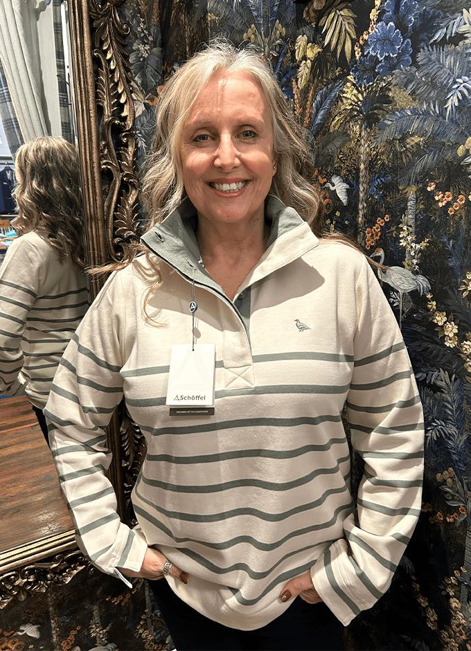 Schoffel | Sandown Sweatshirt | Pale Stone/Agave Green Stripe