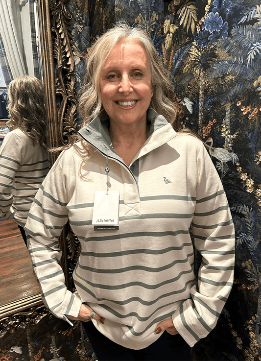 Schoffel | Sandown Sweatshirt | Pale Stone/Agave Green Stripe