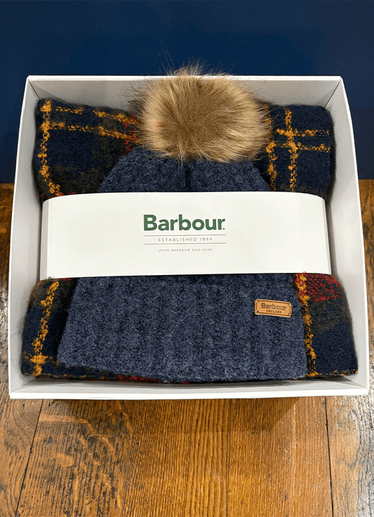 Barbour | Saltburn Beanie & Tartan Scarf Gift Set Navy Mix