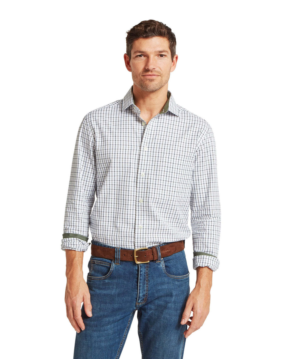 Milton Tailored Shirt | Blueberry/Dark Khaki Green