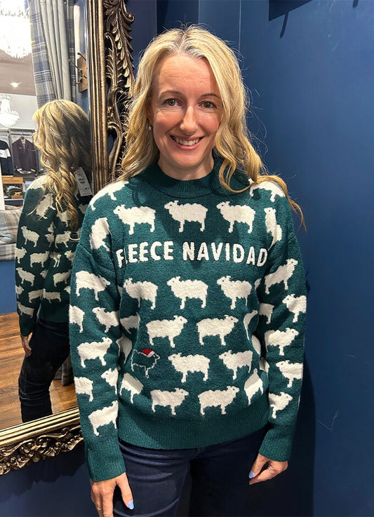 Intarsia Knitted Fleece Navidad Relaxed Fit Jumper with Crew Neck