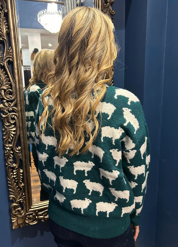 Intarsia Knitted Fleece Navidad Relaxed Fit Jumper with Crew Neck