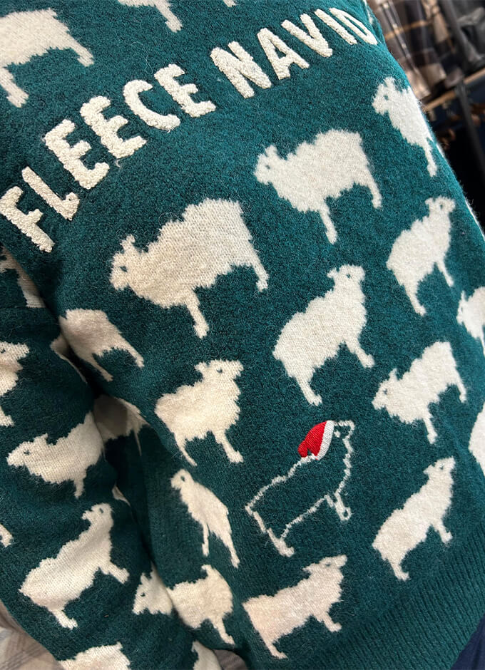 Intarsia Knitted Fleece Navidad Relaxed Fit Jumper with Crew Neck