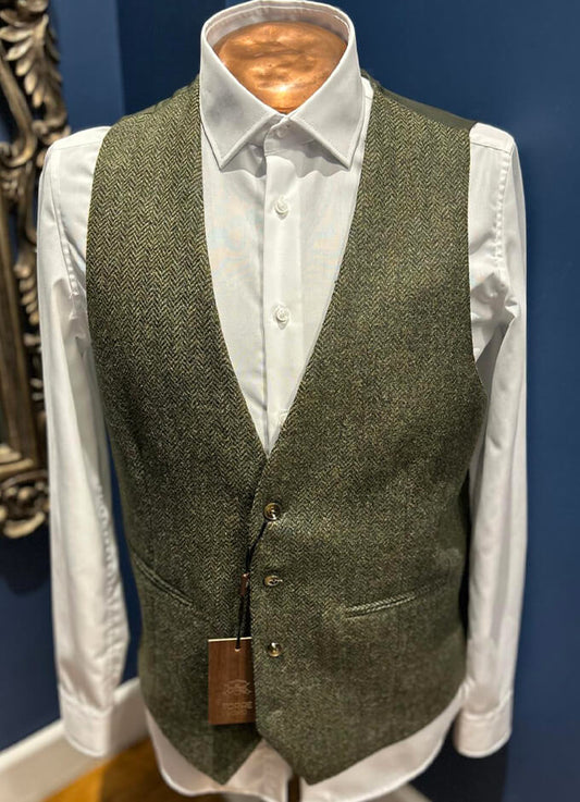 Shrewsbury Green Herringbone Moon Tweed Waistcoat