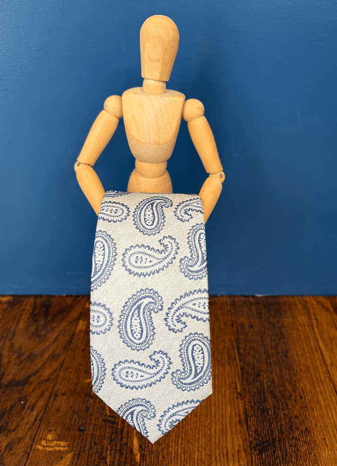 Silk Tie | Beige Blue Light Paisley