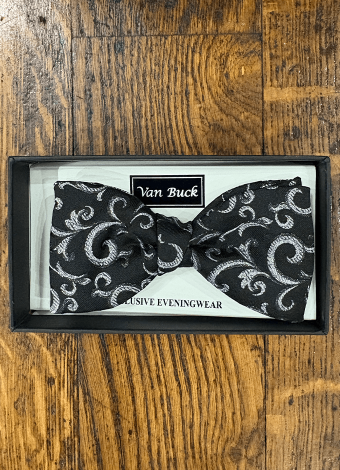 Bow Tie | Black & Silver Ornate Lurex