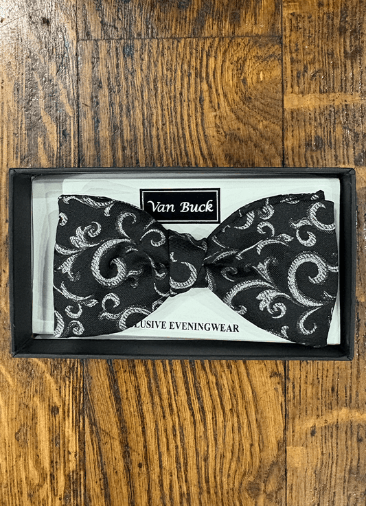 Bow Tie | Black & Silver Ornate Lurex