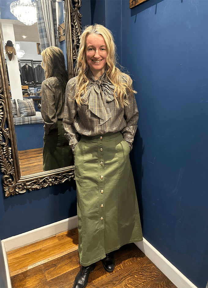 Twyla Midi Chino Skirt | Khaki Green