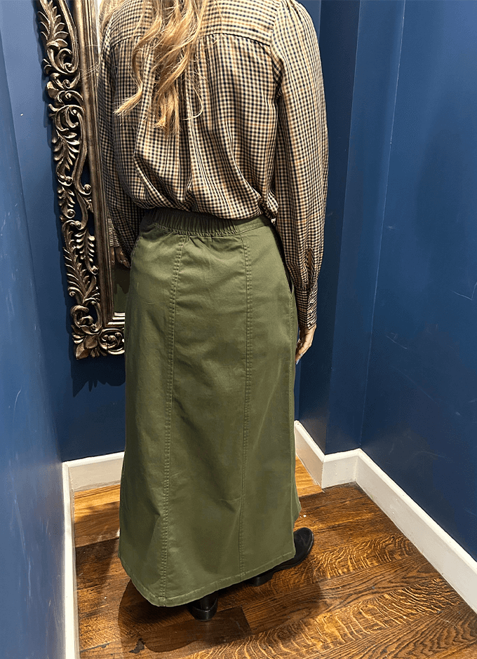 Twyla Midi Chino Skirt | Khaki Green