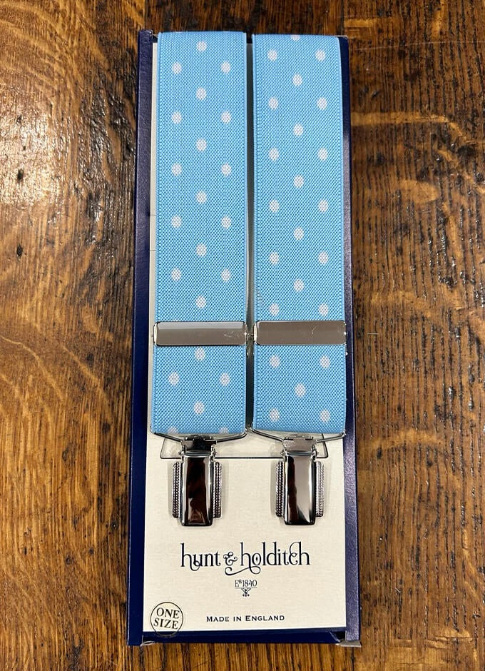 Clip Braces | Sky Blue with White Spots